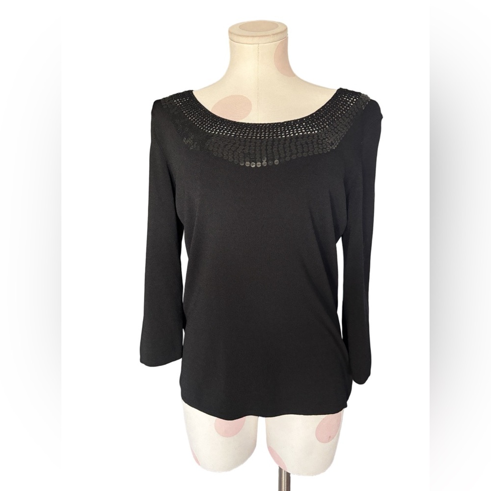 – Carducci Black Beaded Knit Top – L